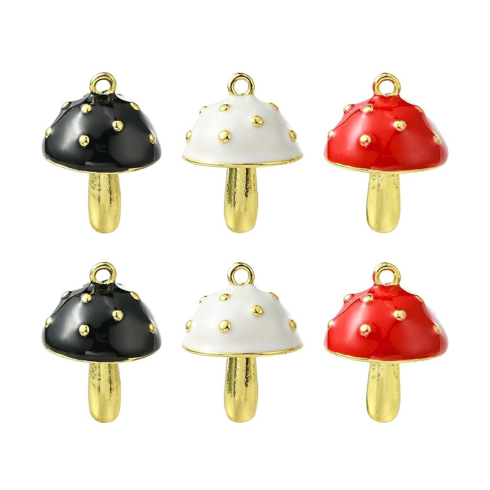 7931 6 pcs 3 Colors Lovely Mushroom Enamel Charms Forest Vegetable Charms